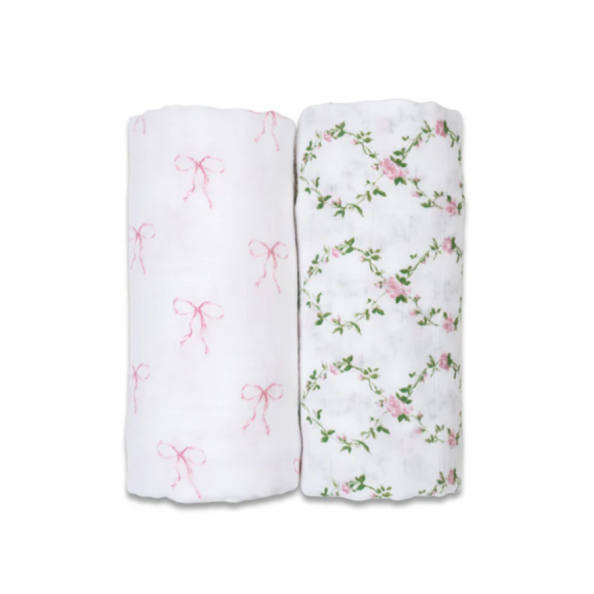 Lulujo - Couverture en mousseline de coton - Bows/Rose Trellis