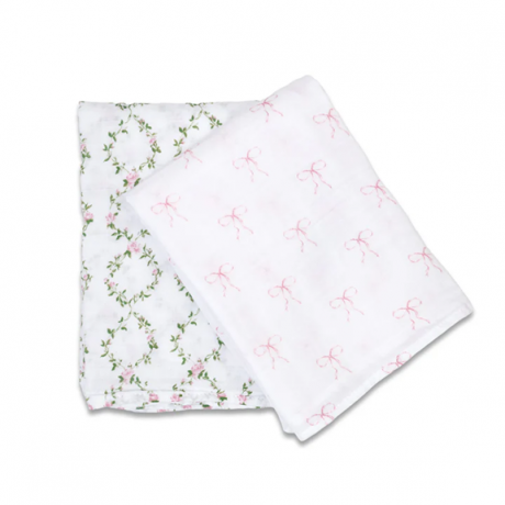 Lulujo - Couverture en mousseline de coton - Bows/Rose Trellis