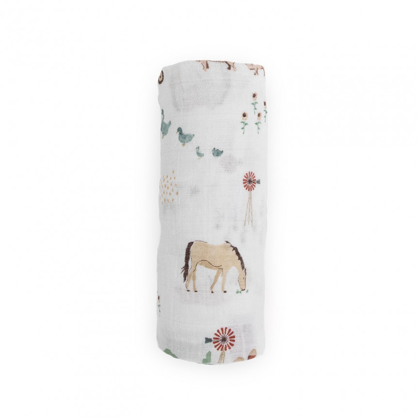 Little Unicorn - Couverture en mousseline de coton - Cour de ferme