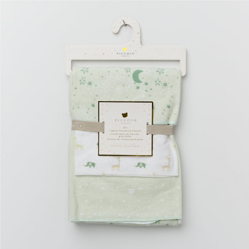 Piccolo Bambino - Couverture de flanelle pour bébé (3pc) - Verte 