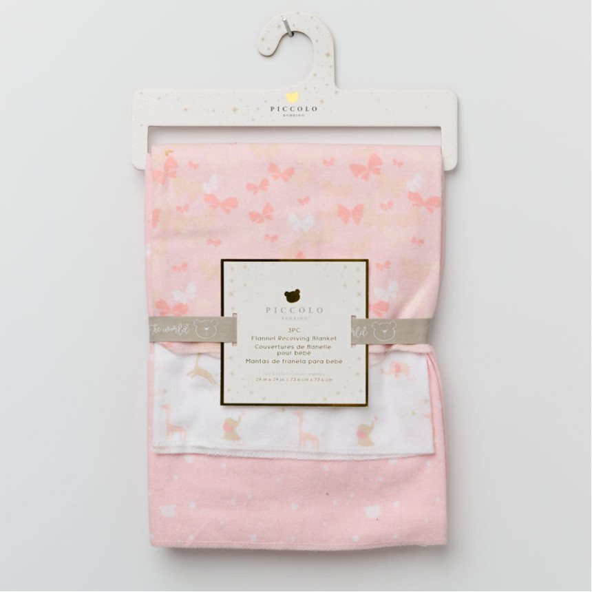 Piccolo Bambino - Couverture de flanelle pour bébé (3pc) - Rose