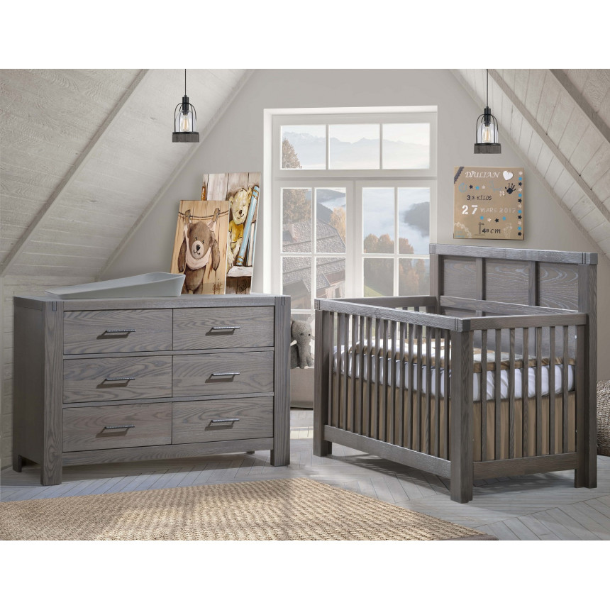 Natart - Rustico - Lit de Bébé Convertible & Bureau Double – Grigio